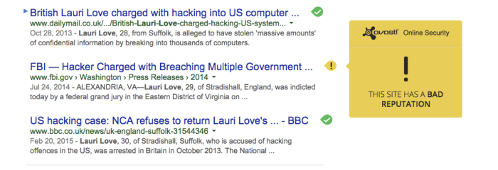 Screen Shot of a google search result showing the FBI's official press release relating to the case of Lauri Love 2015-03-13 at 5.54.31 PM