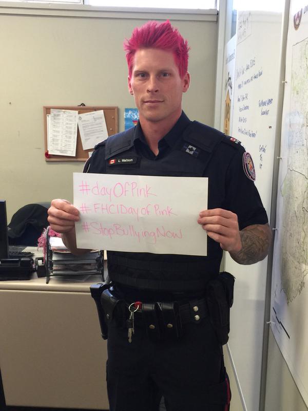 Toronto Police support the International Day Of Pink to Stop Bullying. via Ryan Willmer on Twitter