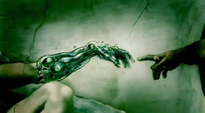 Cyberpunk Adam and God by John F Stifter via Cyberpunk on Facebook