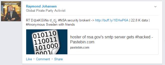 Raymond Johansen LinkedIn NSA post