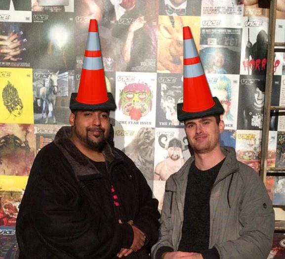 Sabu, Hector X. Monsegur, and Dan Stuckey pictured at the Vice 25th Anniversary Party. Conesec makeover courtesy AnonyMissOps on Twitter