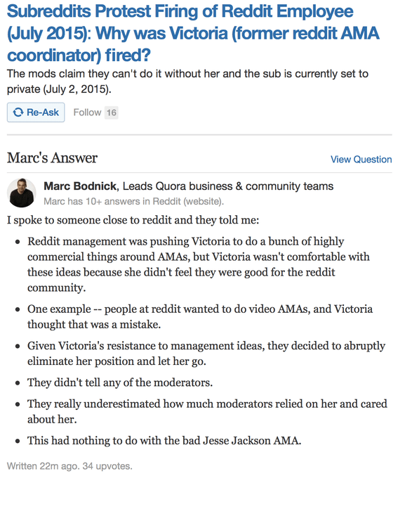 Victoria Taylor Firing rumour on Quora