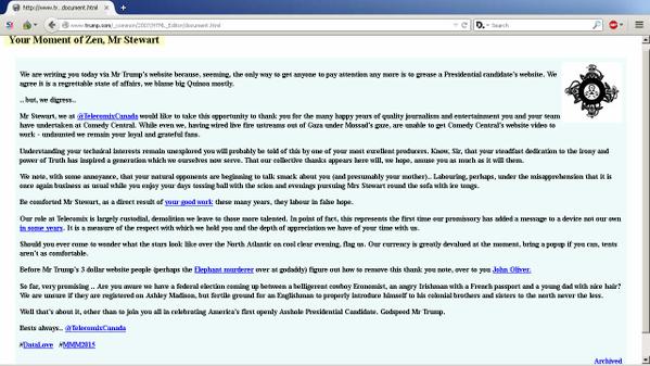 Telecomix Trump Website Deface via Archive.is